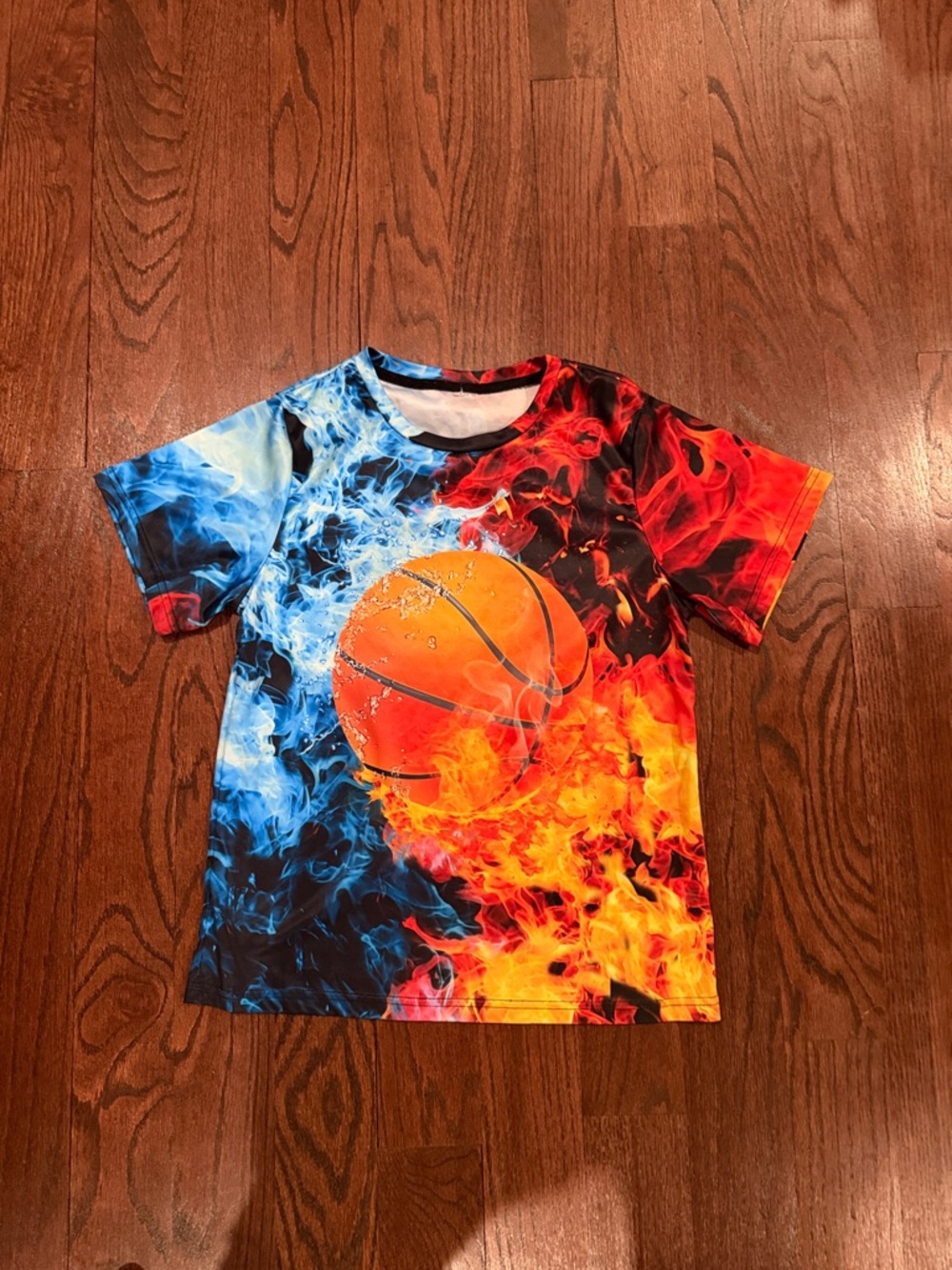 Boys Blue & Orange Fire Basketball Graphic Tee
